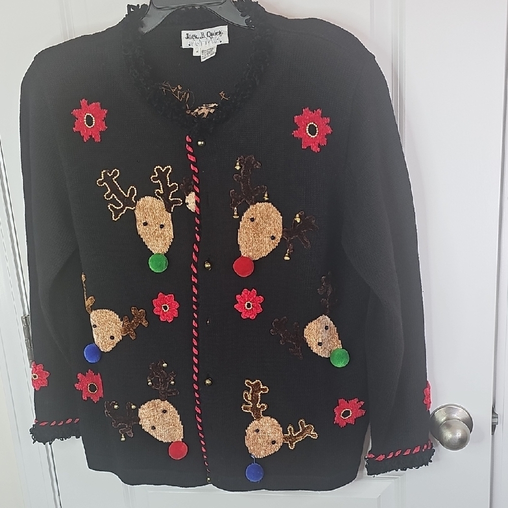Black Reindeer Cardigan‎ with Festive Accents